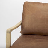 Mercana Raeleigh 28.0L x 34.1W x 34.4H Cognac Leather W/ Light Brown Wood Frame Accent Chair