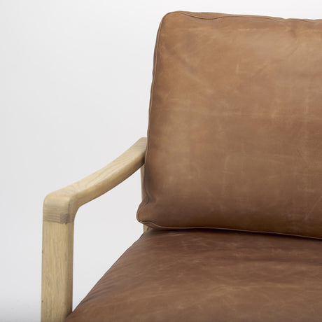 Mercana Raeleigh 28.0L x 34.1W x 34.4H Cognac Leather W/ Light Brown Wood Frame Accent Chair