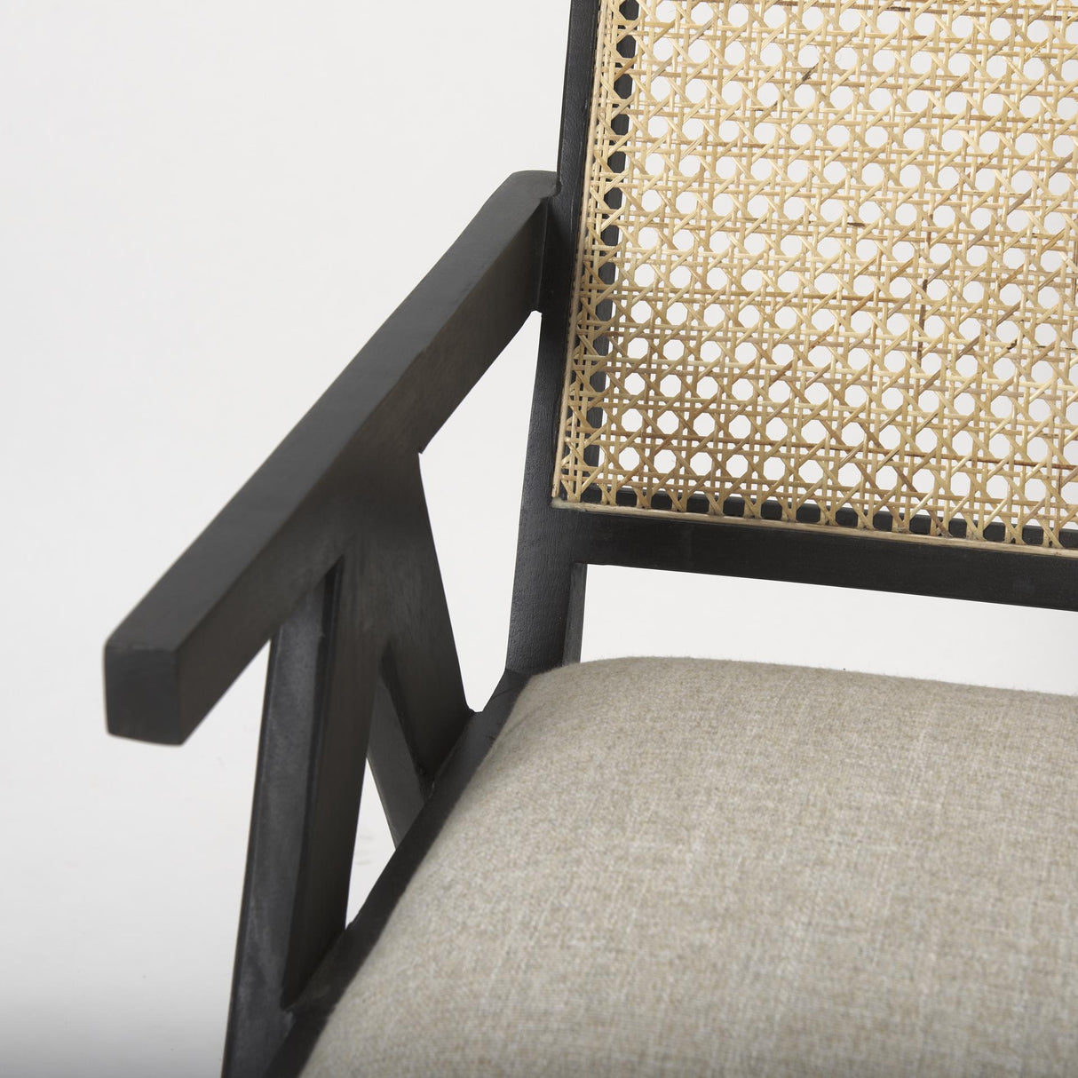 Mercana Donna Black Wood Cane-Back w/ Beige Upholstered Seat Dining Chair