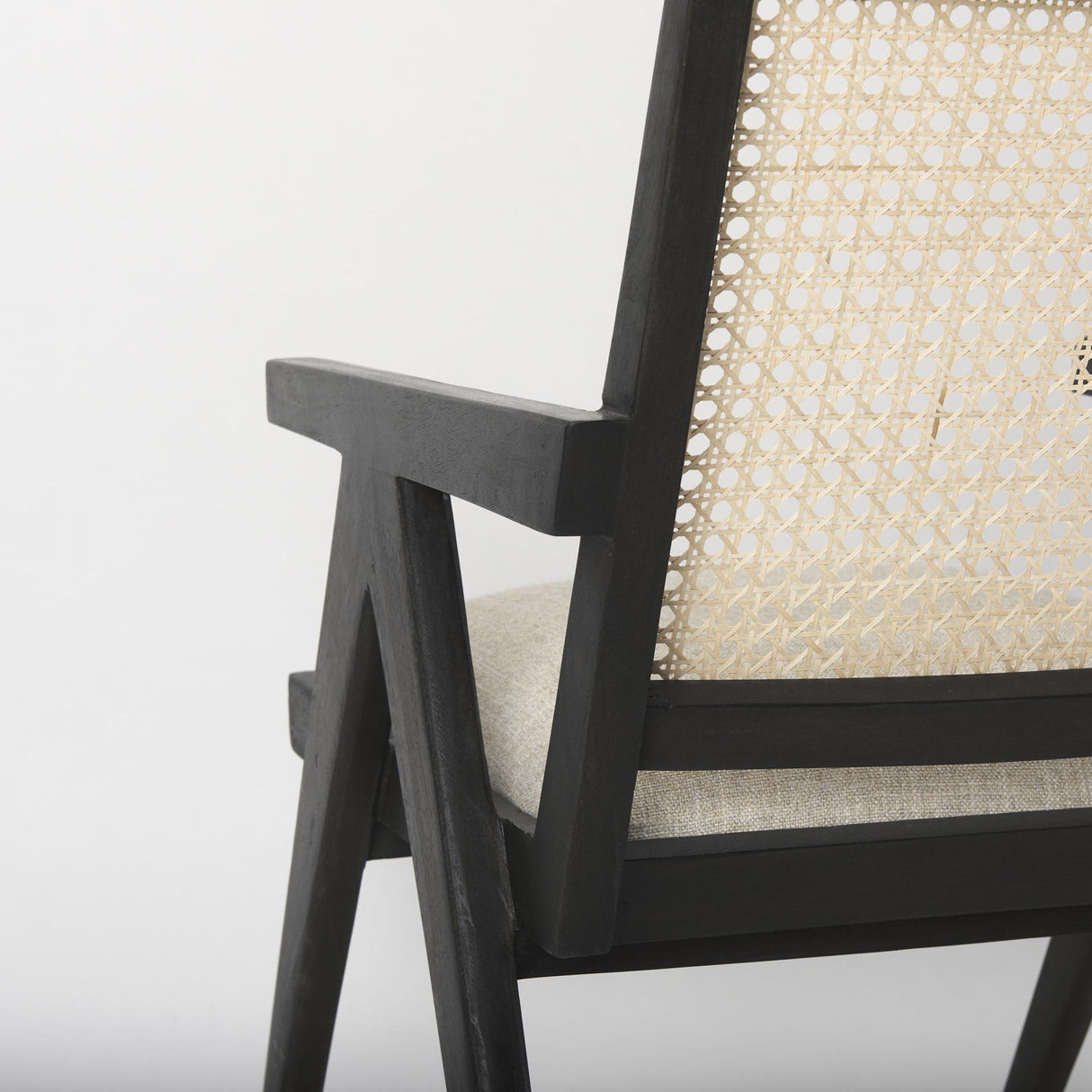 Mercana Donna Black Wood Cane-Back w/ Beige Upholstered Seat Dining Chair