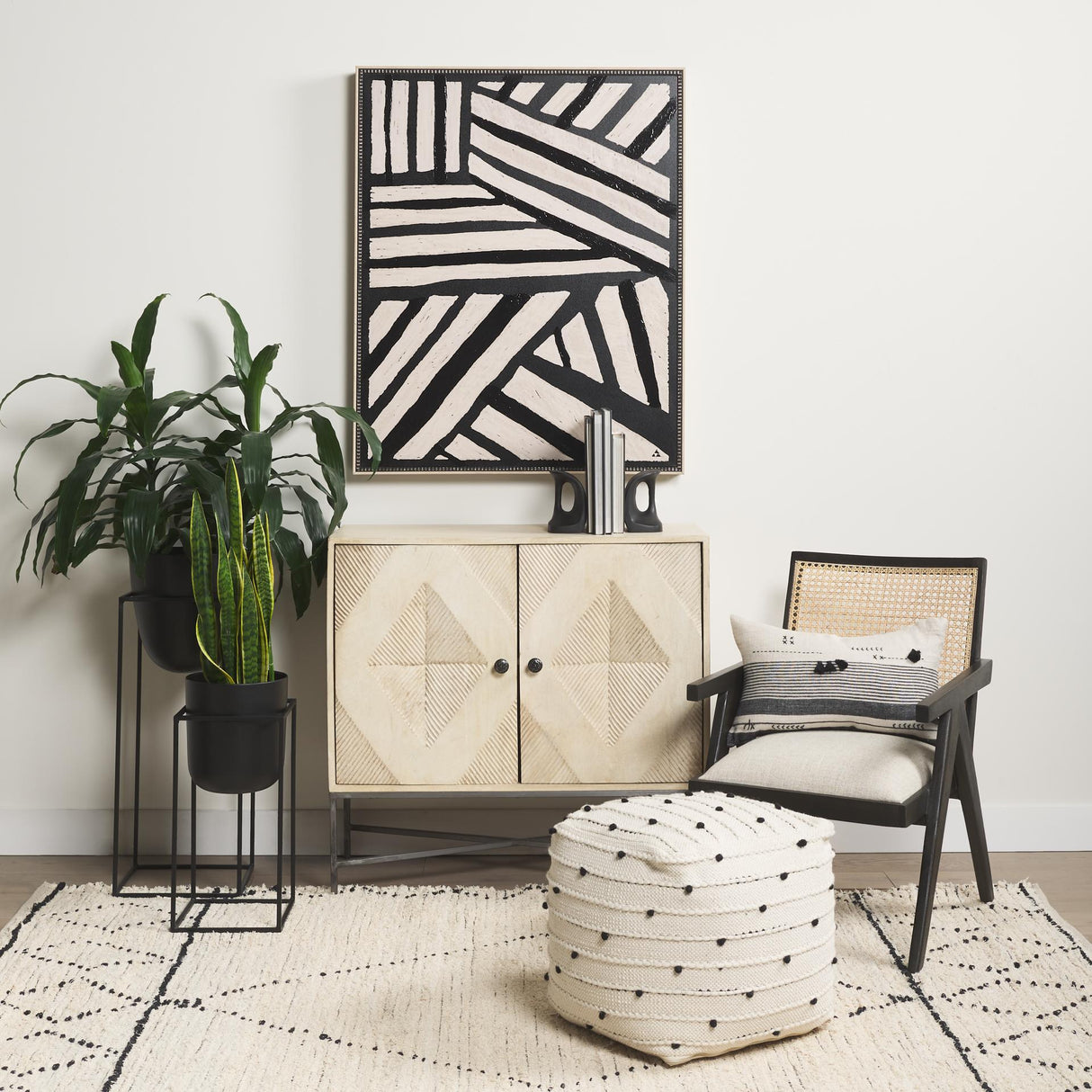 Mercana Donna Black Wood Cane-Back w/ Beige Upholstered Seat Dining Chair
