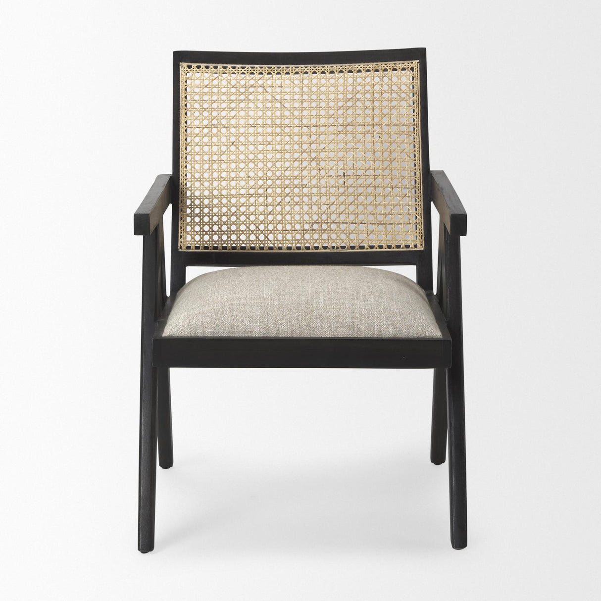 Mercana Donna Black Wood Cane-Back w/ Beige Upholstered Seat Dining Chair