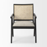 Mercana Donna Black Wood Cane-Back w/ Beige Upholstered Seat Dining Chair