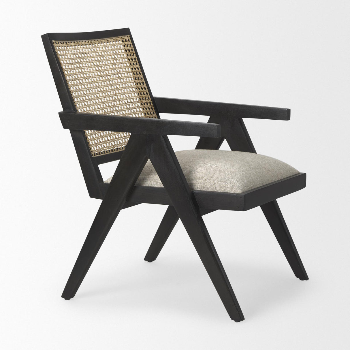 Mercana Donna Black Wood Cane-Back w/ Beige Upholstered Seat Dining Chair