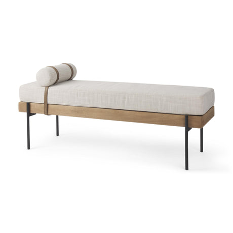Mercana Colburne Cream Fabric w/Brown Wood Bench