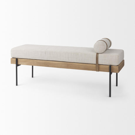 Mercana Colburne Cream Fabric w/Brown Wood Bench