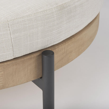 Mercana Colburne Cream Fabric w/ Brown Wood Round Ottoman