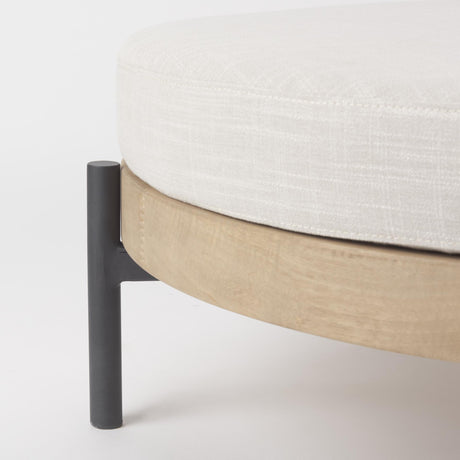 Mercana Colburne Cream Fabric w/ Brown Wood Round Ottoman