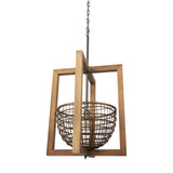 Mercana Kiley Warm Wood Basket Lantern Pendant Light