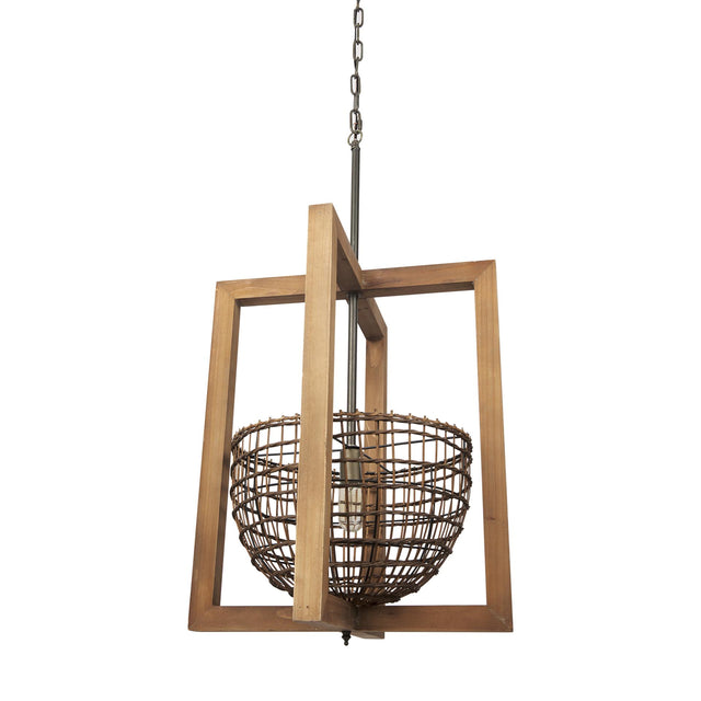Mercana Kiley Warm Wood Basket Lantern Pendant Light