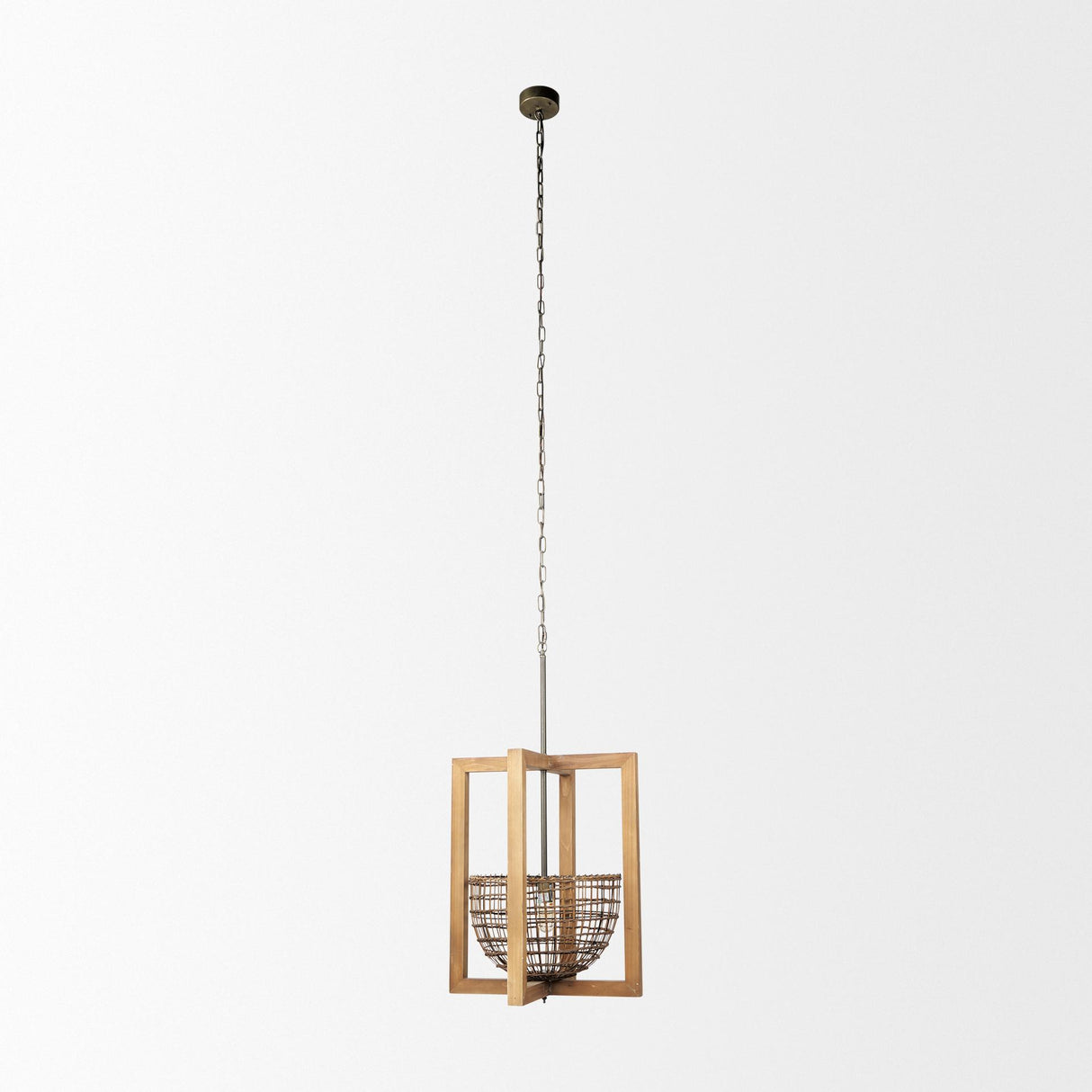 Mercana Kiley Warm Wood Basket Lantern Pendant Light