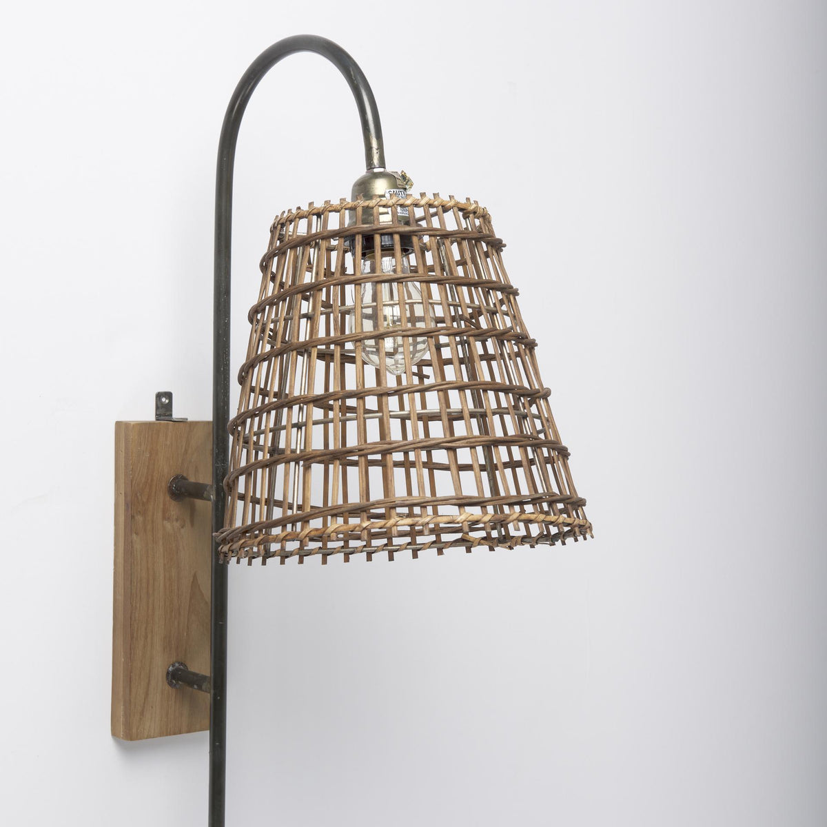 Mercana Kiley 28.0L x 7.0W x 15.6H Brown Woven Shade W/Black Metal Wall Sconce