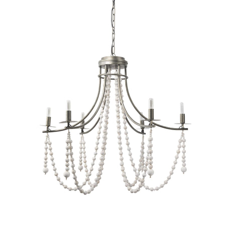 Mercana Selma White Wood Bead and Metal Chandelier