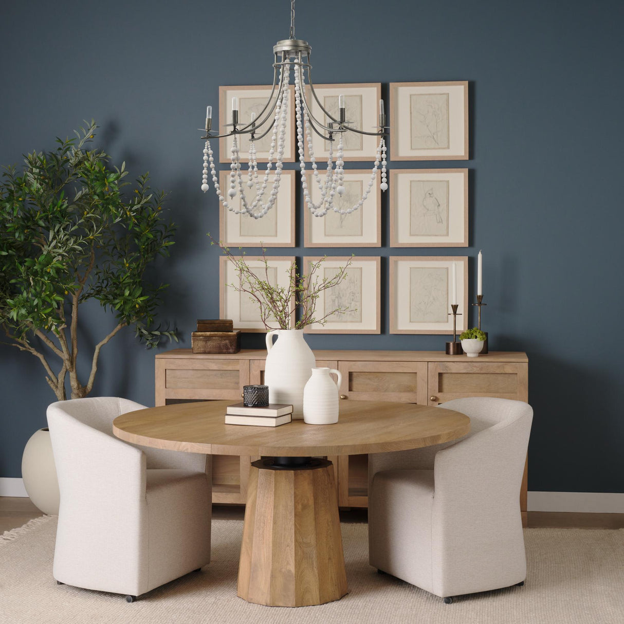 Mercana Selma White Wood Bead and Metal Chandelier