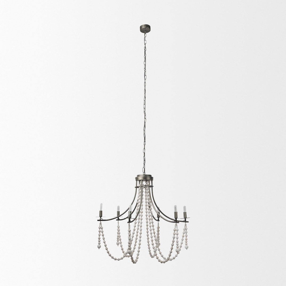 Mercana Selma White Wood Bead and Metal Chandelier
