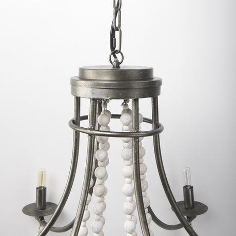 Mercana Selma White Wood Bead and Metal Chandelier
