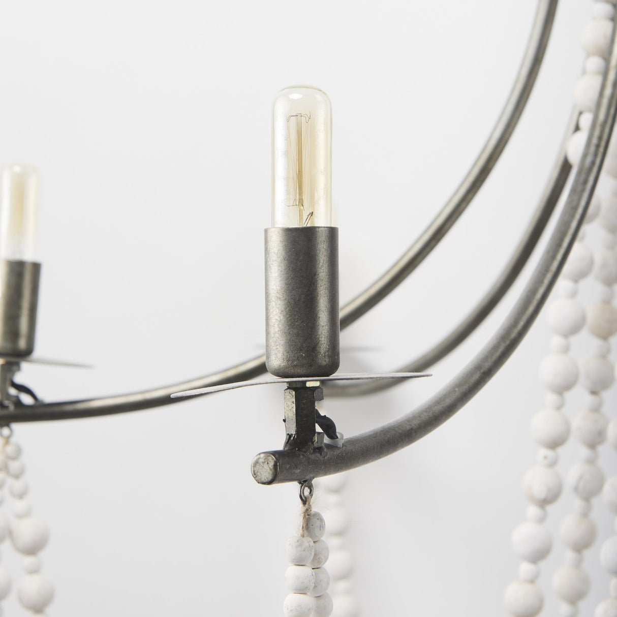 Mercana Selma White Wood Bead and Metal Chandelier