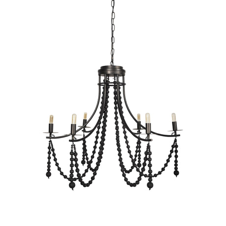 Mercana Selma Black Wood Bead and Metal Chandelier