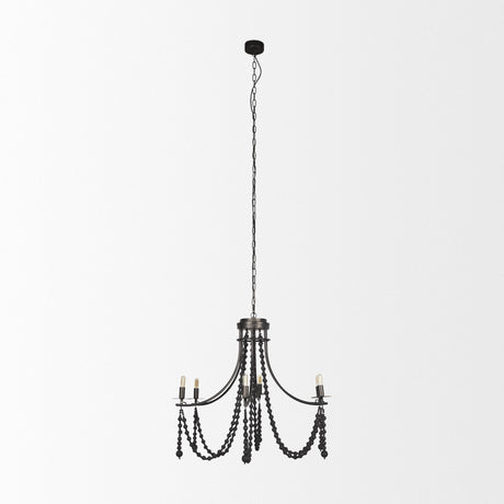 Mercana Selma Black Wood Bead and Metal Chandelier