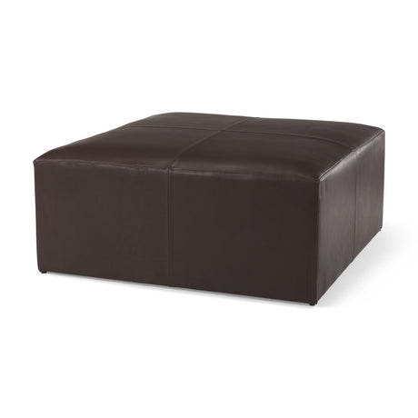 Mercana Minara 36L x 36W x 16H Square Dark Brown Leather Wrapped Ottoman