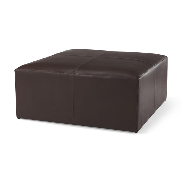 Mercana Minara 36L x 36W x 16H Square Dark Brown Leather Wrapped Ottoman
