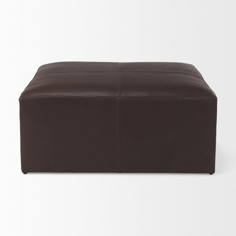 Mercana Minara 36L x 36W x 16H Square Dark Brown Leather Wrapped Ottoman
