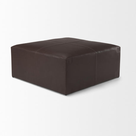 Mercana Minara 36L x 36W x 16H Square Dark Brown Leather Wrapped Ottoman
