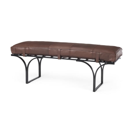 Mercana Jessie 55L x 16W x 19H Dark Brown Leather Seat W/Black Metal Base Accent Bench