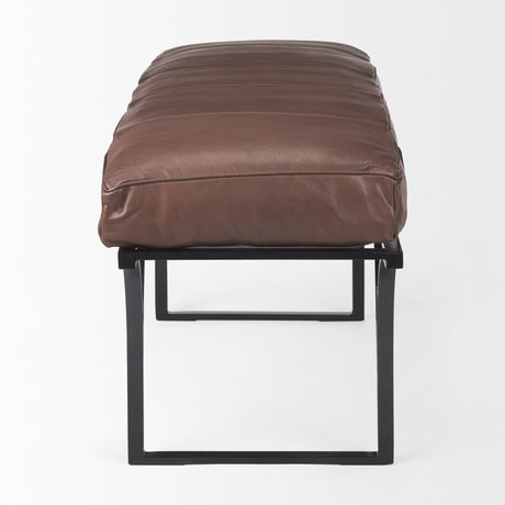 Mercana Jessie 55L x 16W x 19H Dark Brown Leather Seat W/Black Metal Base Accent Bench