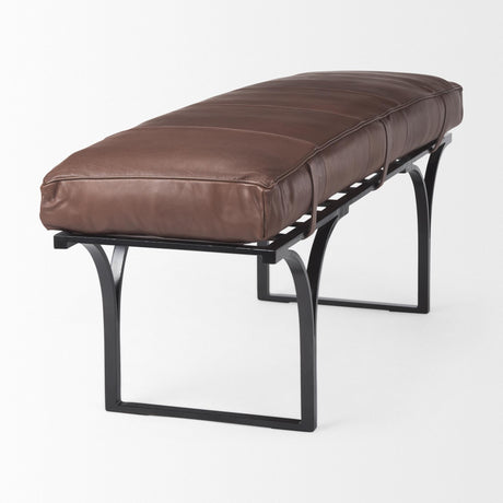 Mercana Jessie 55L x 16W x 19H Dark Brown Leather Seat W/Black Metal Base Accent Bench