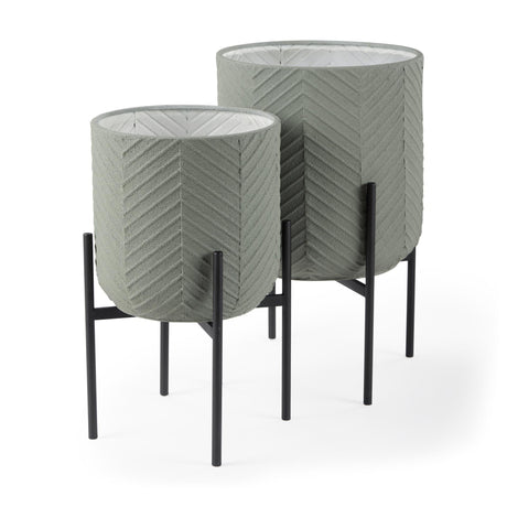 Mercana Mabel Set of Two 15.4 x 24.8 Green Top W/ Black Iron Base Plant Stands