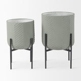 Mercana Mabel Set of Two 15.4 x 24.8 Green Top W/ Black Iron Base Plant Stands