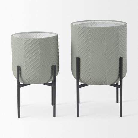 Mercana Mabel Set of Two 15.4 x 24.8 Green Top W/ Black Iron Base Plant Stands