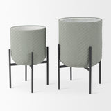 Mercana Mabel Set of Two 15.4 x 24.8 Green Top W/ Black Iron Base Plant Stands