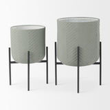 Mercana Mabel Set of Two 15.4 x 24.8 Green Top W/ Black Iron Base Plant Stands