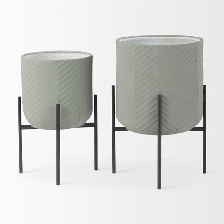 Mercana Mabel Set of Two 15.4 x 24.8 Green Top W/ Black Iron Base Plant Stands