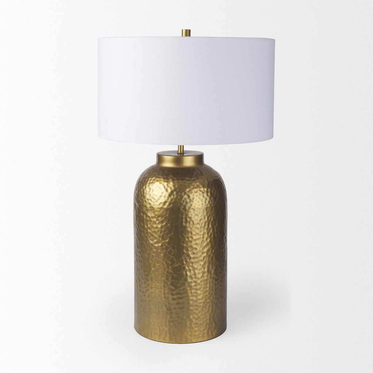 Mercana Leo 18.0L x 18.0W x 31.0H Gold Hammered W/White Fabric Shade Table Lamp