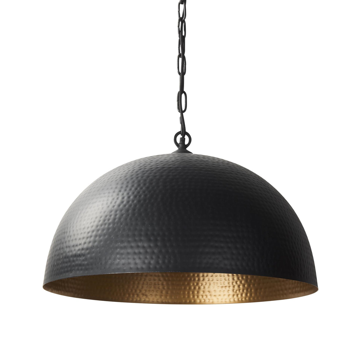 Mercana Karina 24" Round Matte Black Hammered Metal Dome Pendant Light