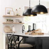 Mercana Karina 24" Round Matte Black Hammered Metal Dome Pendant Light