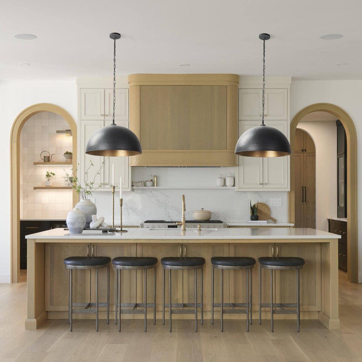 Mercana Karina 24" Round Matte Black Hammered Metal Dome Pendant Light