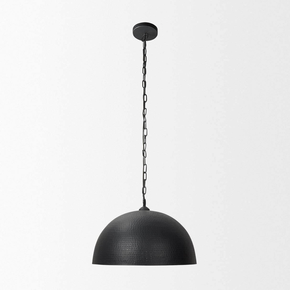 Mercana Karina 24" Round Matte Black Hammered Metal Dome Pendant Light
