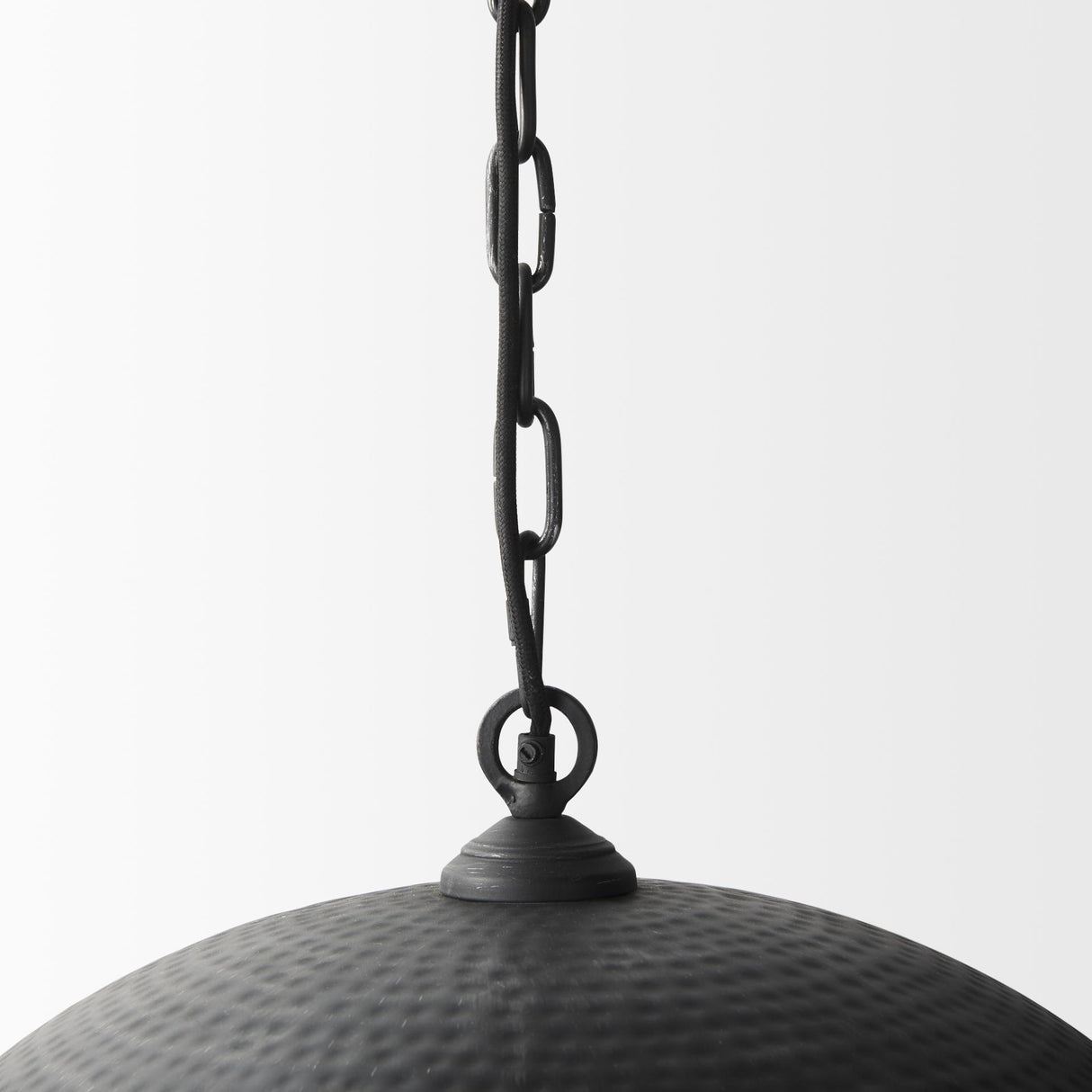 Mercana Karina 24" Round Matte Black Hammered Metal Dome Pendant Light