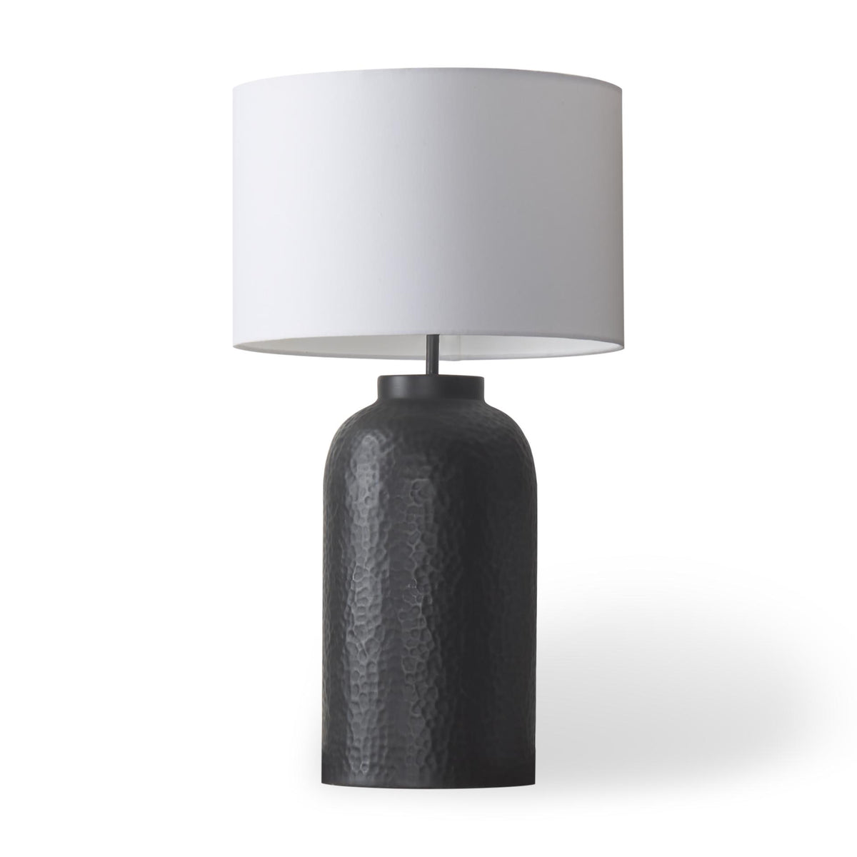 Mercana Leo 18.0L x 18.0W x 31.0H Black Hammered W/White Fabric Shade Table Lamp