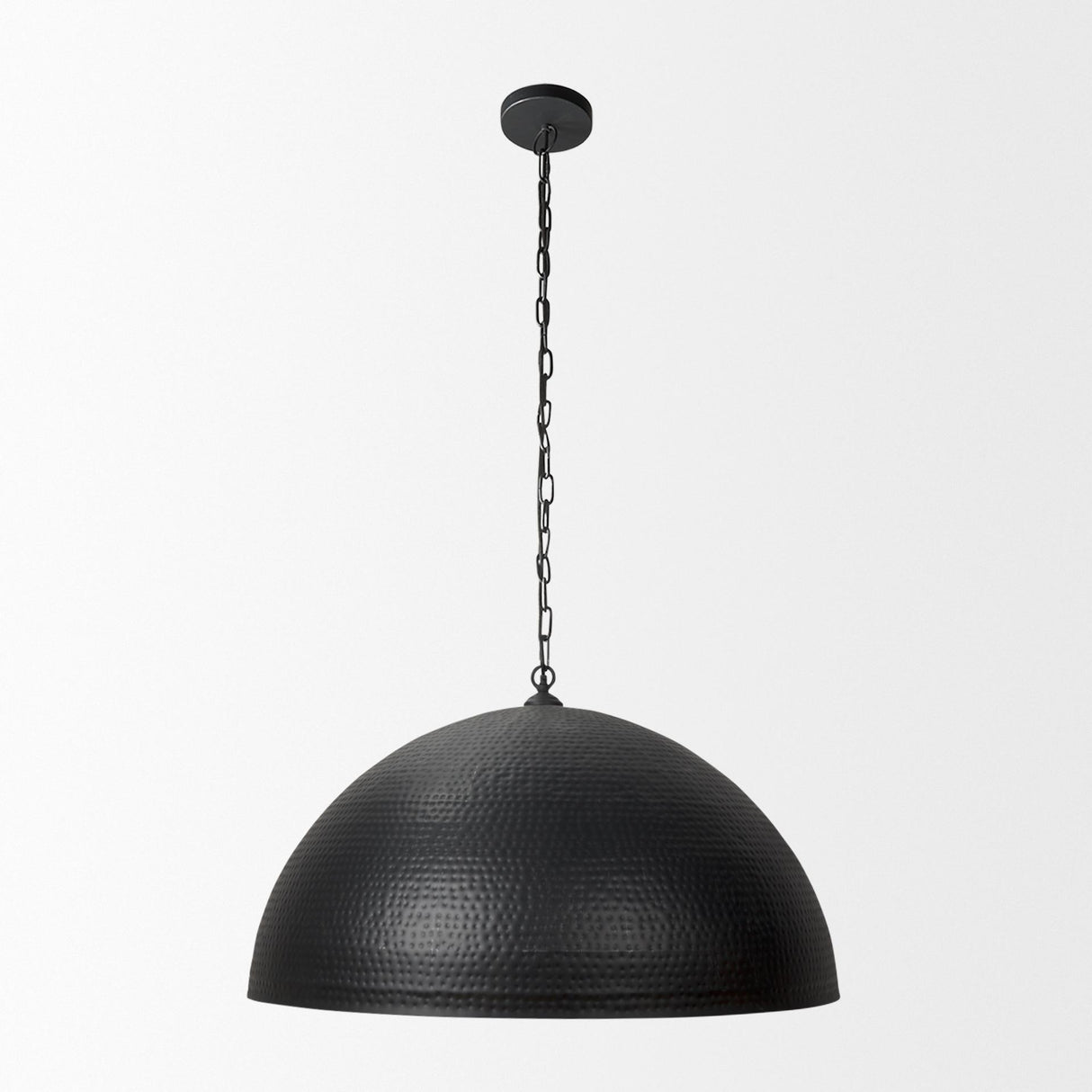 Mercana Karina 36" Round Matte Black Hammered Metal Dome Pendant Light