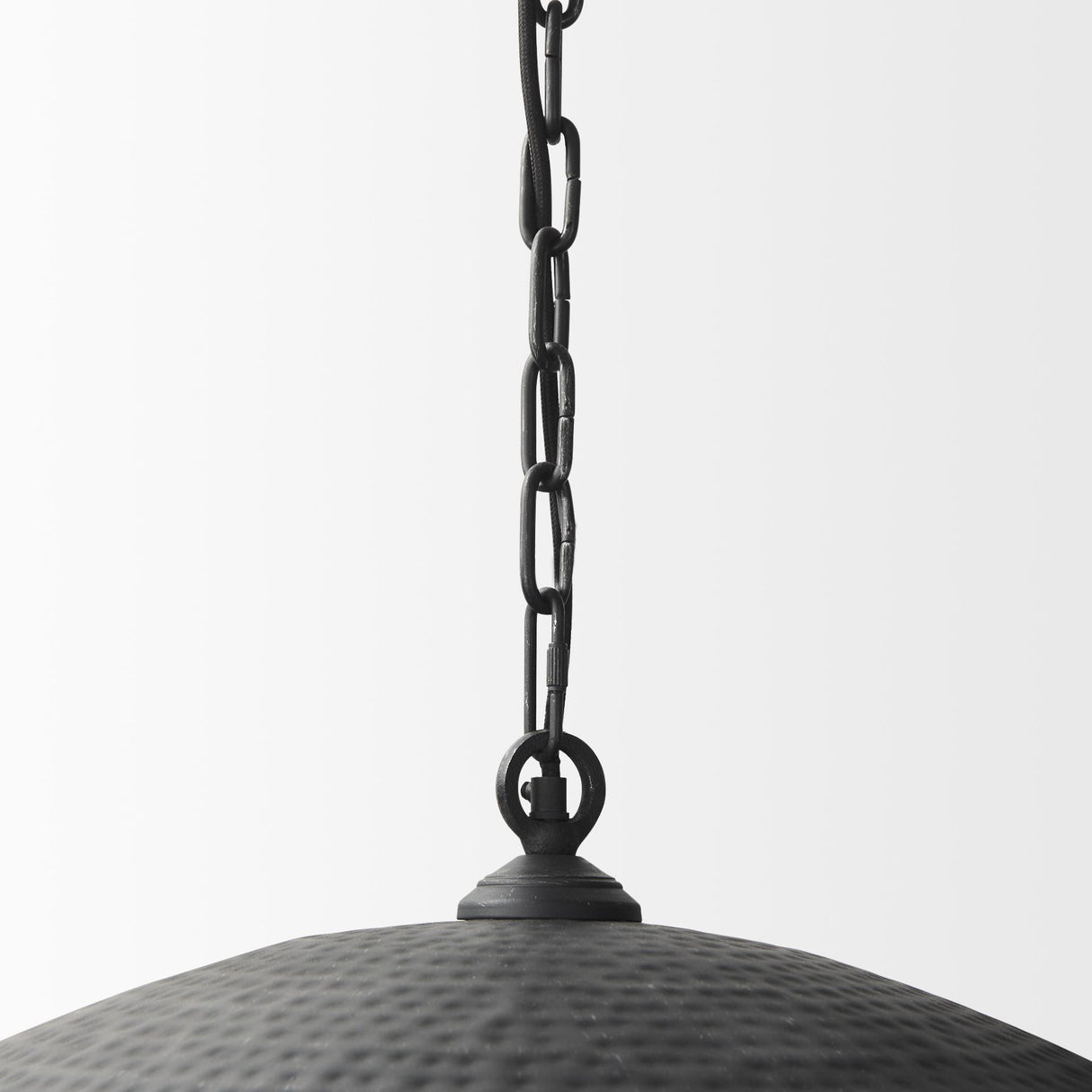 Mercana Karina 36" Round Matte Black Hammered Metal Dome Pendant Light