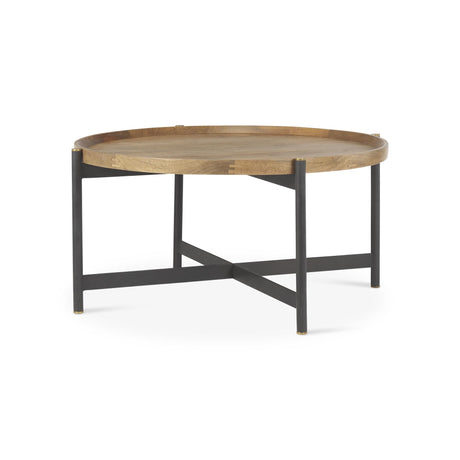 Mercana Marquisa 34.25L x 34.25W x 16.5H Small Brown Wood w/ Black Metal Coffee Table