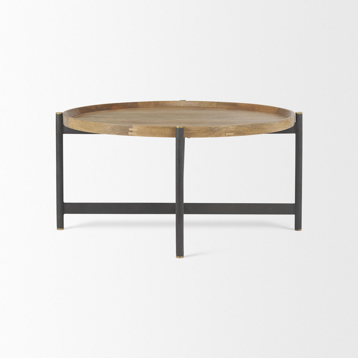 Mercana Marquisa 34.25L x 34.25W x 16.5H Small Brown Wood w/ Black Metal Coffee Table