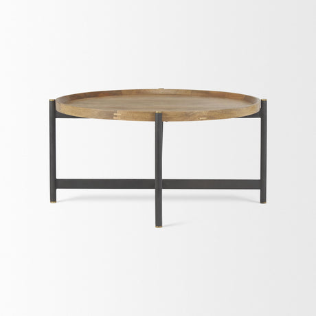 Mercana Marquisa 34.25L x 34.25W x 16.5H Small Brown Wood w/ Black Metal Coffee Table