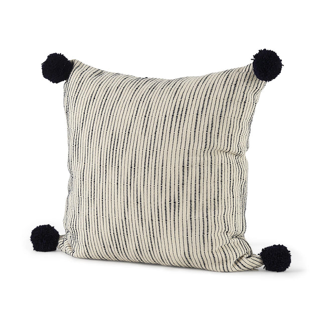 Mercana Krystal 18 x 18 Cream/Black Pom Pom Decorative Pillow Cover
