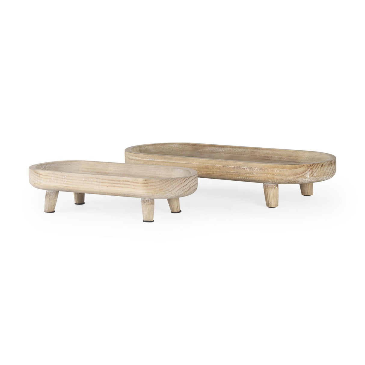 Mercana Carver Set of 2 Oblong White Washed Wood Footed Trays